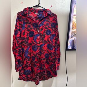 Neiman Marcus Red and Blue Floral Blouse